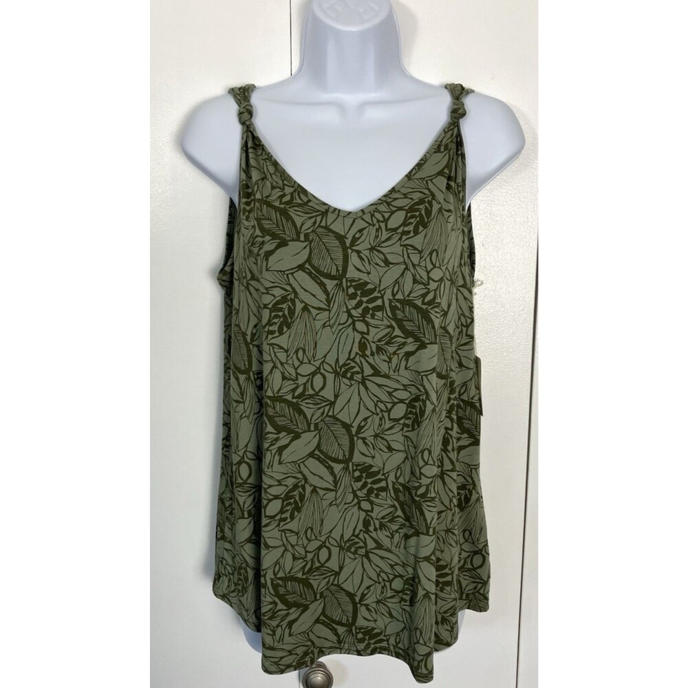 NWT A.N.A. Green Leaf Design Tank Top with Knotted Straps  Size M